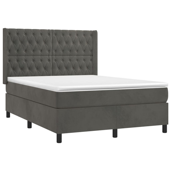 Pat box spring cu saltea, gri închis, 140x200 cm, catifea - WALTI WALTI