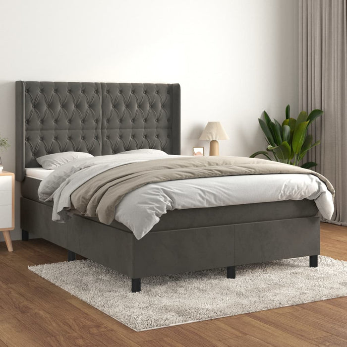 Pat box spring cu saltea, gri închis, 140x200 cm, catifea - WALTI WALTI