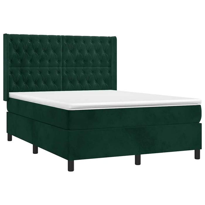 Pat box spring cu saltea, verde închis, 140x200 cm, catifea - WALTI WALTI
