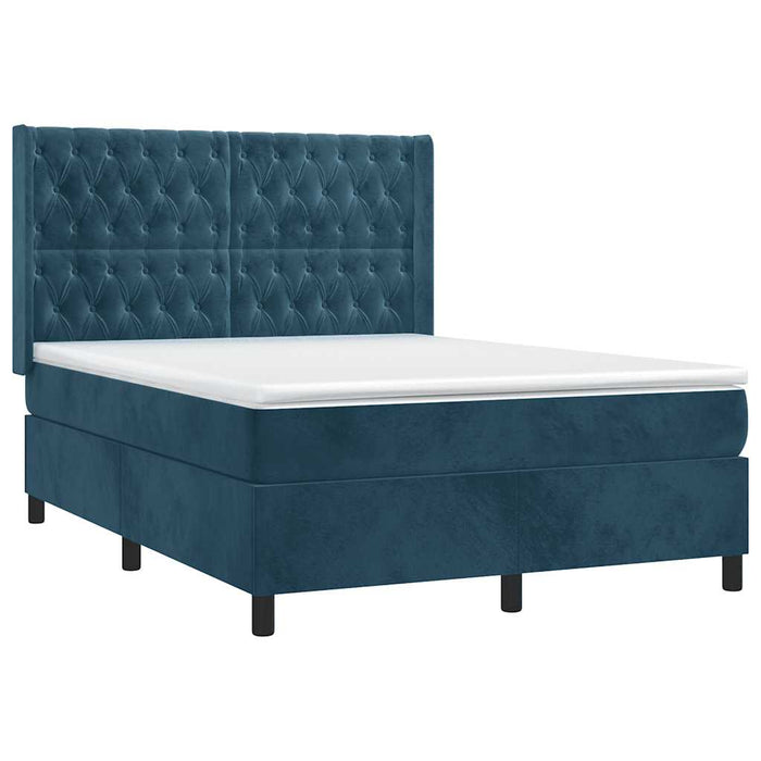 Pat box spring cu saltea, albastru închis, 140x200 cm, catifea - WALTI WALTI