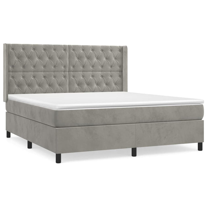 Pat box spring cu saltea, gri deschis, 160x200 cm, catifea - WALTI WALTI