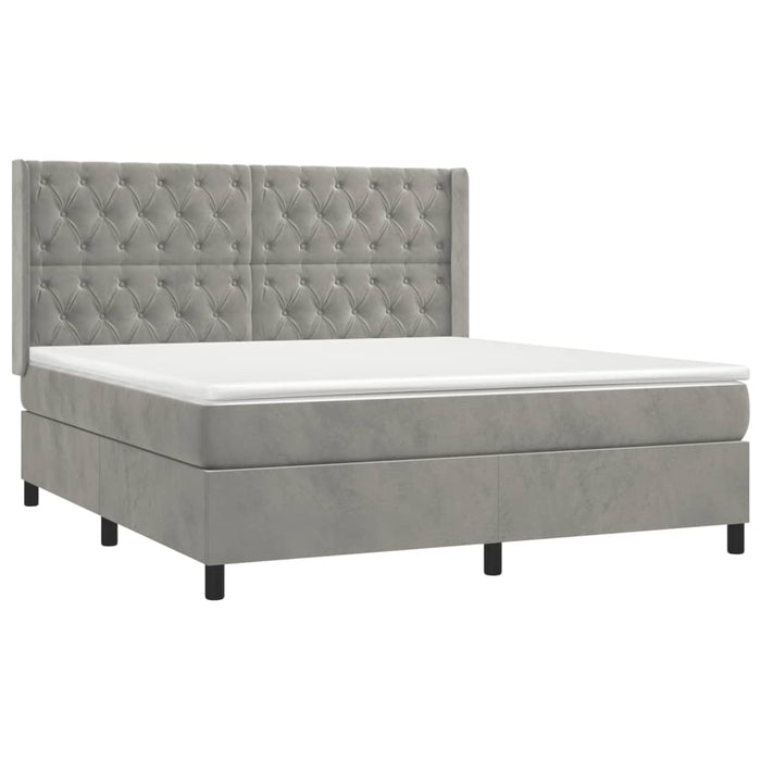 Pat box spring cu saltea, gri deschis, 160x200 cm, catifea - WALTI WALTI