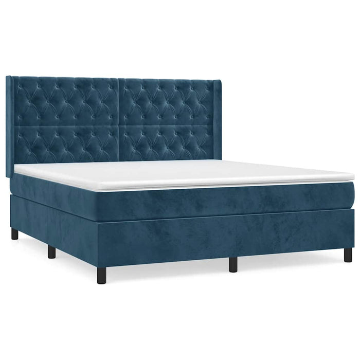 Pat box spring cu saltea, albastru închis, 160x200 cm, catifea WALTI