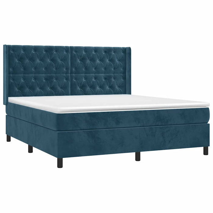 Pat box spring cu saltea, albastru închis, 160x200 cm, catifea WALTI