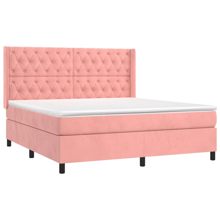 Pat box spring cu saltea, roz, 160x200 cm, catifea - WALTI WALTI