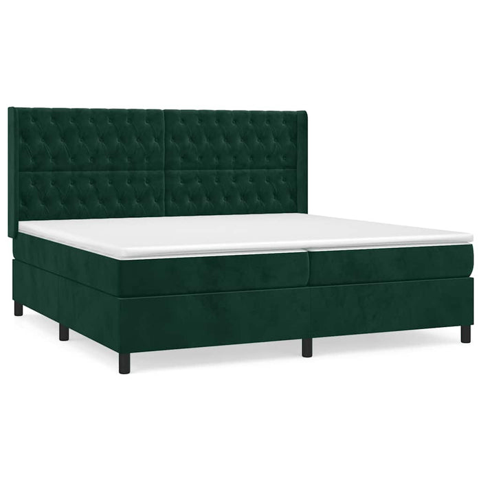 Pat box spring cu saltea, verde închis, 200x200 cm, catifea WALTI