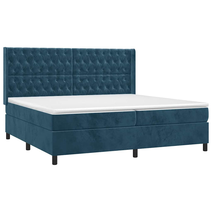 Pat box spring cu saltea, albastru închis, 200x200 cm, catifea WALTI