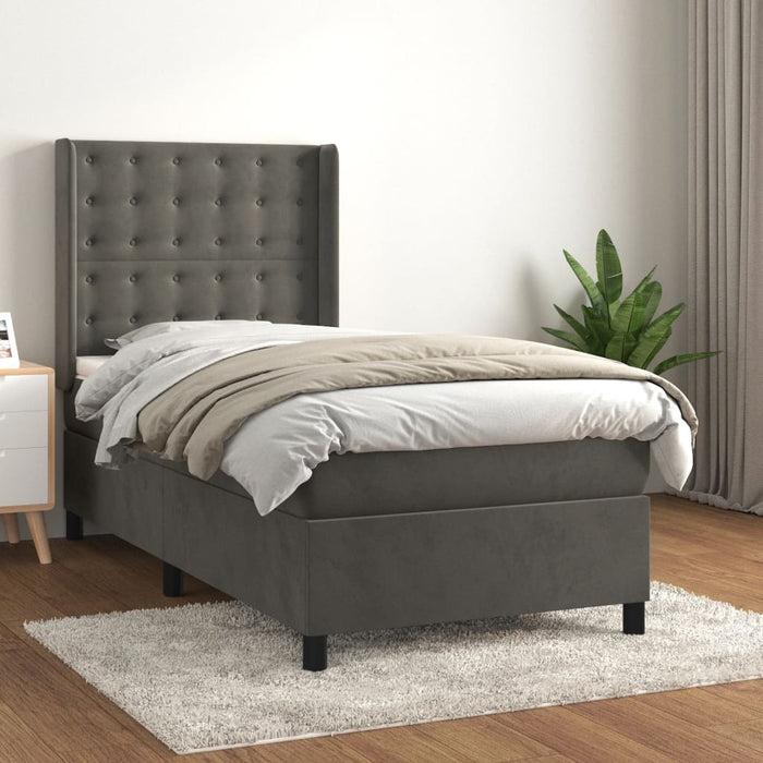Pat box spring cu saltea, gri închis, 80x200 cm, catifea - WALTI WALTI