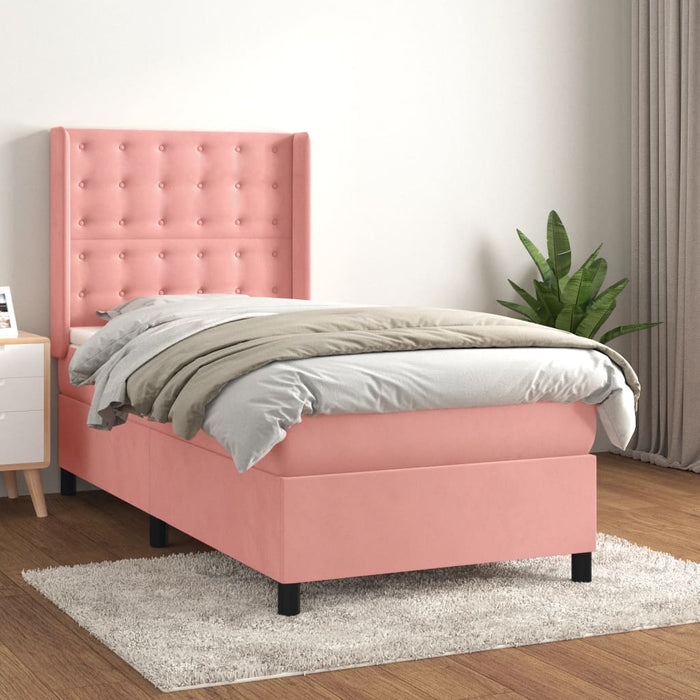 Pat box spring cu saltea, roz, 80x200 cm, catifea - WALTI WALTI