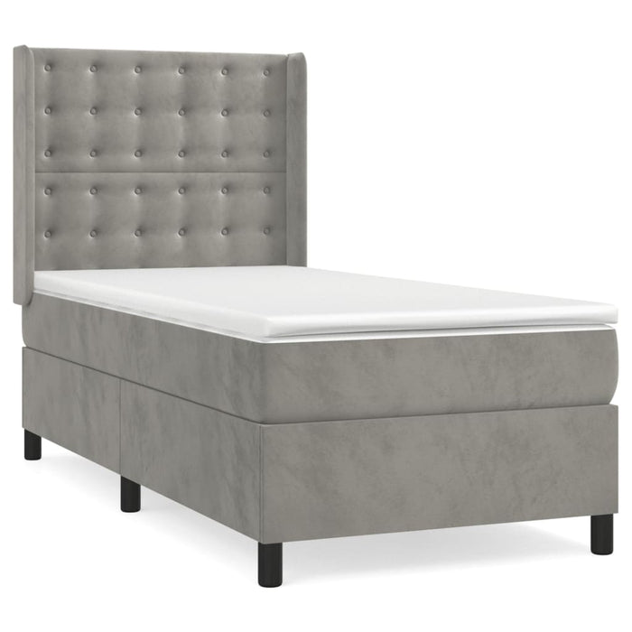 Pat box spring cu saltea, gri deschis, 90x190 cm, catifea - WALTI WALTI