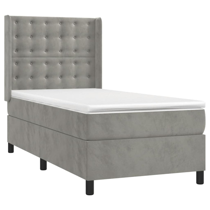 Pat box spring cu saltea, gri deschis, 90x190 cm, catifea - WALTI WALTI