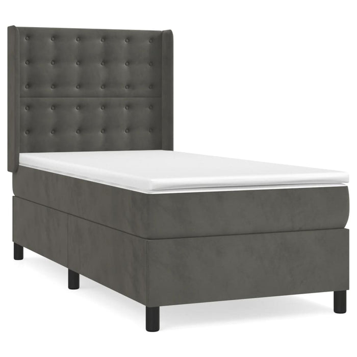 Pat box spring cu saltea, gri închis, 90x190 cm, catifea - WALTI WALTI