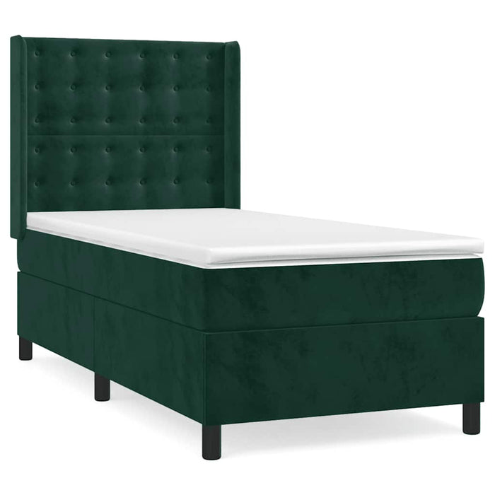 Pat box spring cu saltea, verde închis, 90x190 cm, catifea - WALTI WALTI