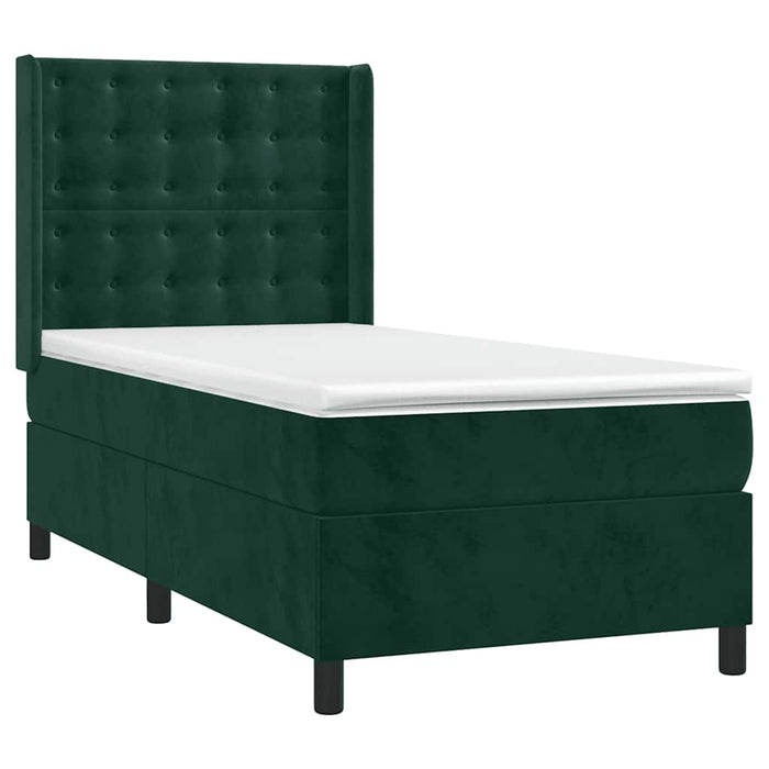 Pat box spring cu saltea, verde închis, 90x190 cm, catifea - WALTI WALTI