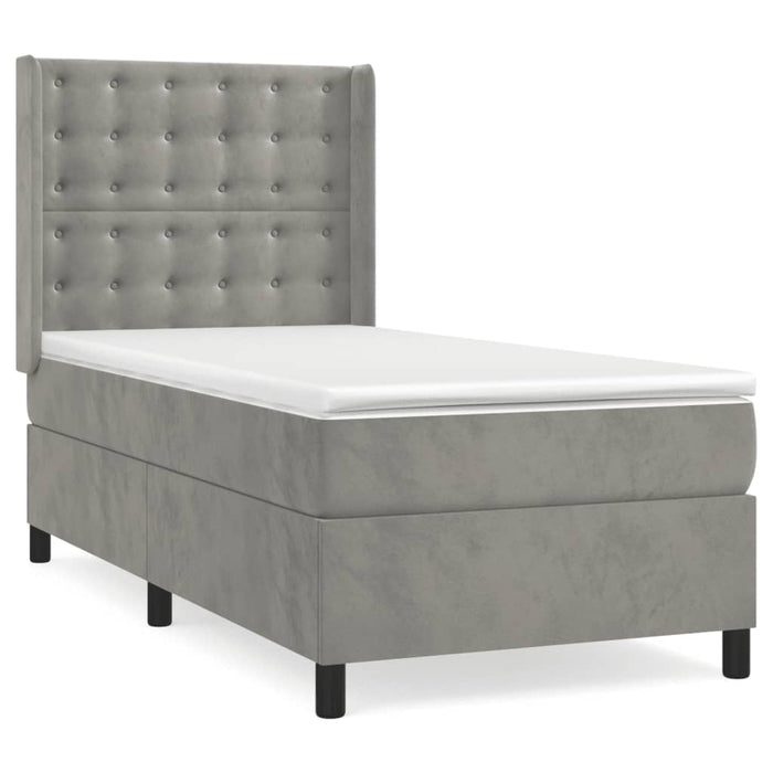 Pat box spring cu saltea, gri deschis, 90x200 cm, catifea - WALTI WALTI
