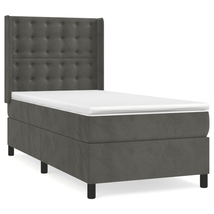 Pat box spring cu saltea, gri închis, 90x200 cm, catifea - WALTI WALTI