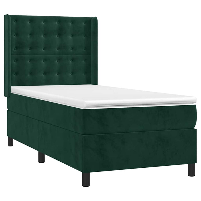 Pat box spring cu saltea, verde închis, 90x200 cm, catifea - WALTI WALTI