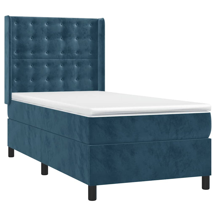 Pat box spring cu saltea, albastru închis, 90x200 cm, catifea - WALTI WALTI