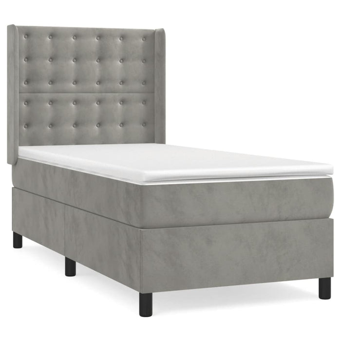 Pat box spring cu saltea, gri deschis, 100x200 cm, catifea - WALTI WALTI
