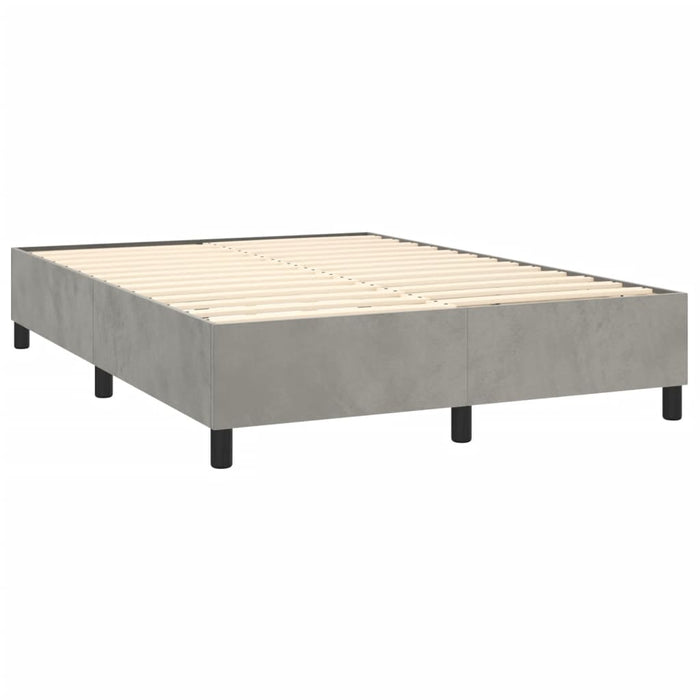 Pat box spring cu saltea, gri deschis, 140x190 cm, catifea - WALTI WALTI