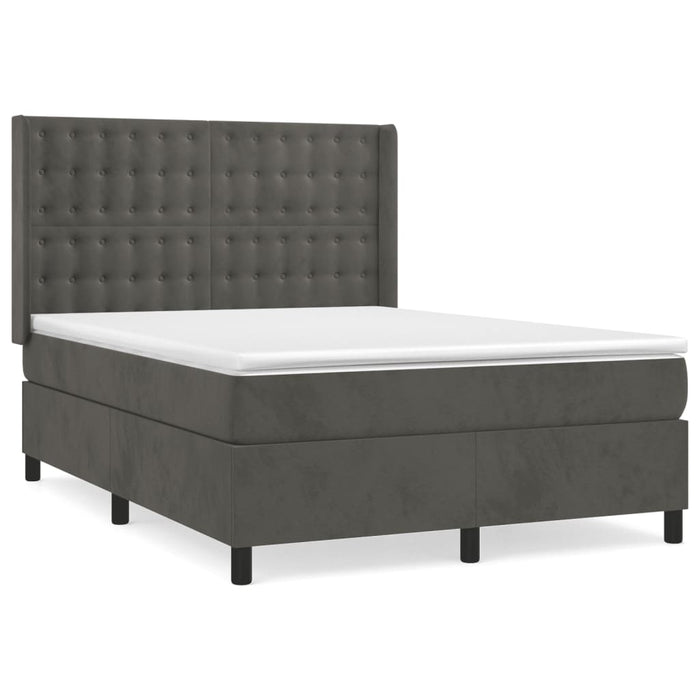 Pat box spring cu saltea, gri închis, 140x190 cm, catifea - WALTI WALTI
