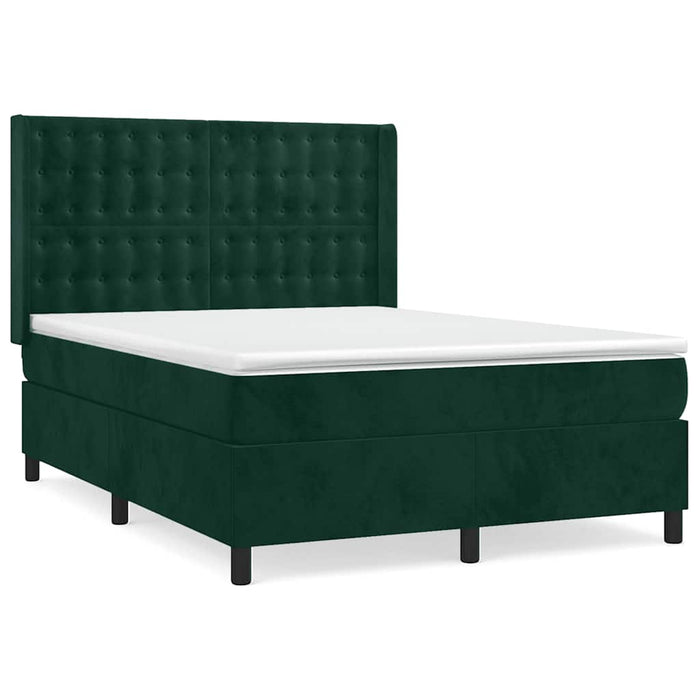 Pat box spring cu saltea, verde închis, 140x190 cm, catifea - WALTI WALTI
