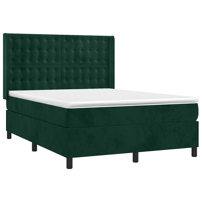 Pat box spring cu saltea, verde închis, 140x190 cm, catifea - WALTI WALTI