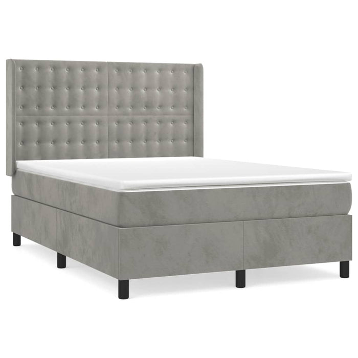 Pat box spring cu saltea, gri deschis, 140x200 cm, catifea - WALTI WALTI