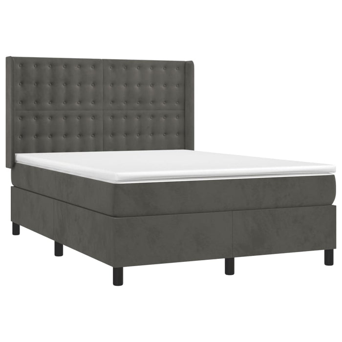Pat box spring cu saltea, gri închis, 140x200 cm, catifea - WALTI WALTI