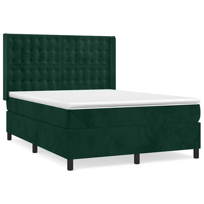 Pat box spring cu saltea, verde închis, 140x200 cm, catifea - WALTI WALTI