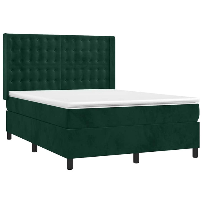 Pat box spring cu saltea, verde închis, 140x200 cm, catifea - WALTI WALTI