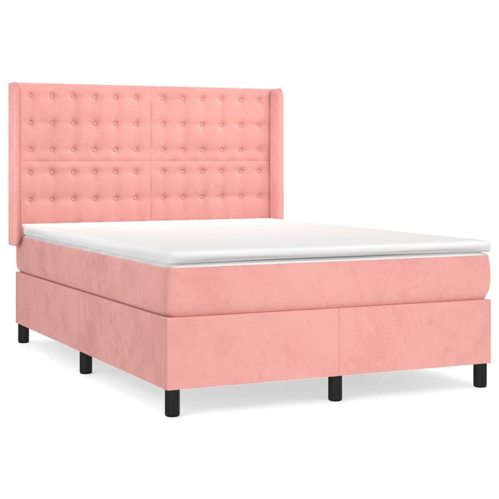 Pat box spring cu saltea, roz, 140x200 cm, catifea - WALTI WALTI