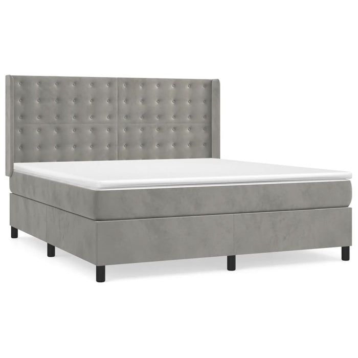 Pat box spring cu saltea, gri deschis, 160x200 cm, catifea - WALTI WALTI