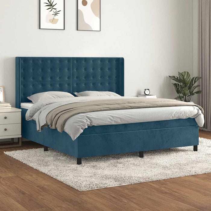 Pat box spring cu saltea, albastru închis, 160x200 cm, catifea - WALTI WALTI