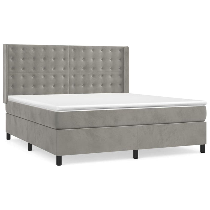 Pat box spring cu saltea, gri deschis, 180x200 cm, catifea - WALTI WALTI