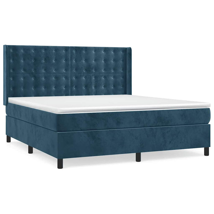 Pat box spring cu saltea, albastru închis, 180x200 cm, catifea - WALTI WALTI