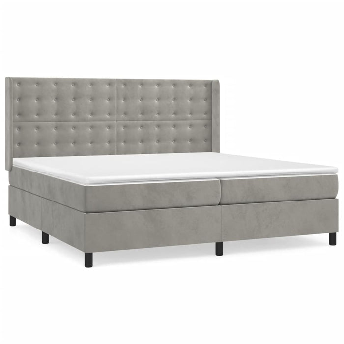 Pat box spring cu saltea, gri deschis, 200x200 cm, catifea - WALTI WALTI