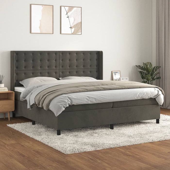 Pat box spring cu saltea, gri închis, 200x200 cm, catifea - WALTI WALTI
