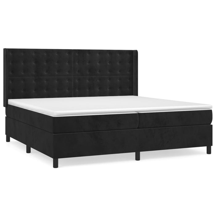 Pat box spring cu saltea, negru, 200x200 cm, catifea WALTI