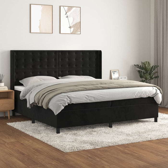Pat box spring cu saltea, negru, 200x200 cm, catifea WALTI