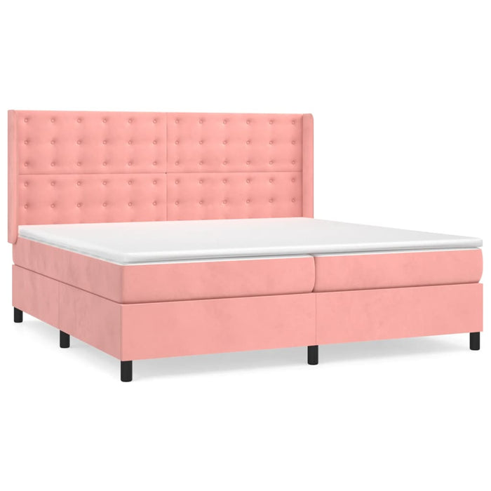 Pat box spring cu saltea, roz, 200x200 cm, catifea - WALTI WALTI