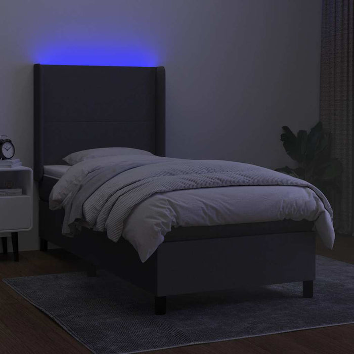 Pat cu arcuri, saltea și LED, gri închis, 80x200 cm, textil - WALTI WALTI