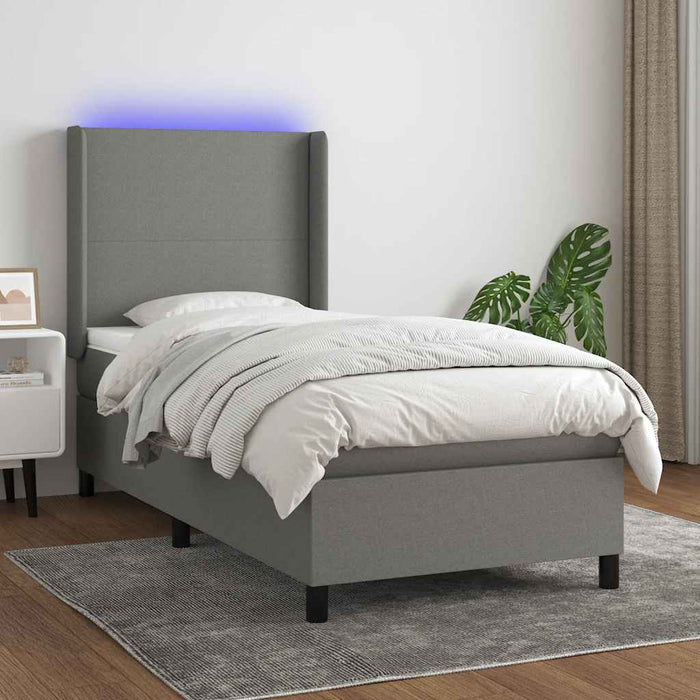 Pat cu arcuri, saltea și LED, gri închis, 80x200 cm, textil - WALTI WALTI