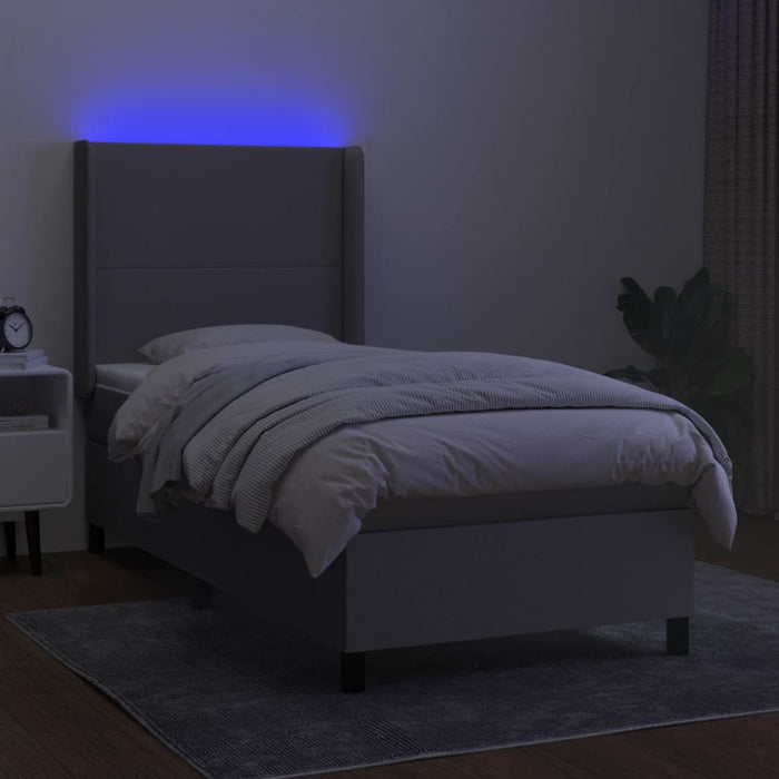 Pat cu arcuri, saltea și LED, gri deschis, 90x190 cm, textil - WALTI WALTI