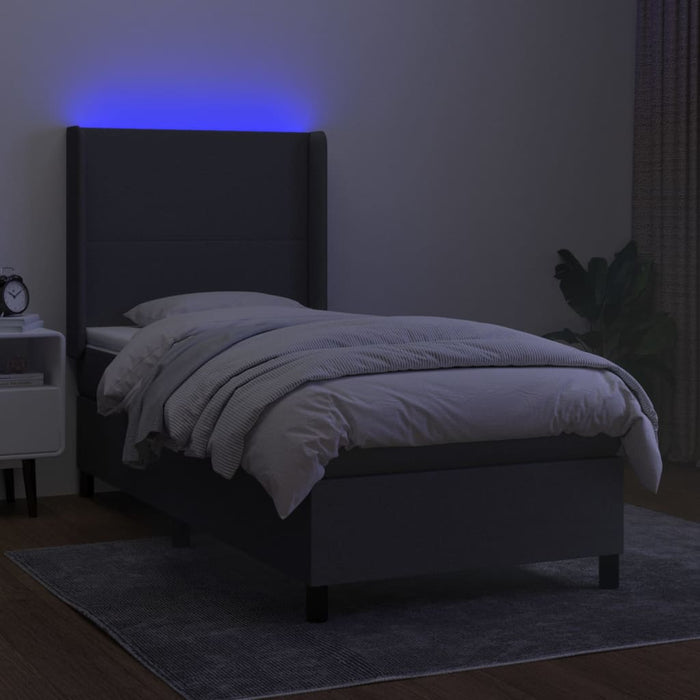 Pat cu arcuri, saltea și LED, gri închis, 90x190 cm, textil - WALTI WALTI