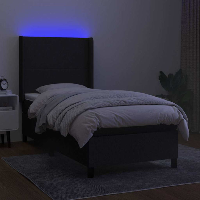 Pat cu arcuri, saltea și LED, negru, 90x190 cm, textil - WALTI WALTI