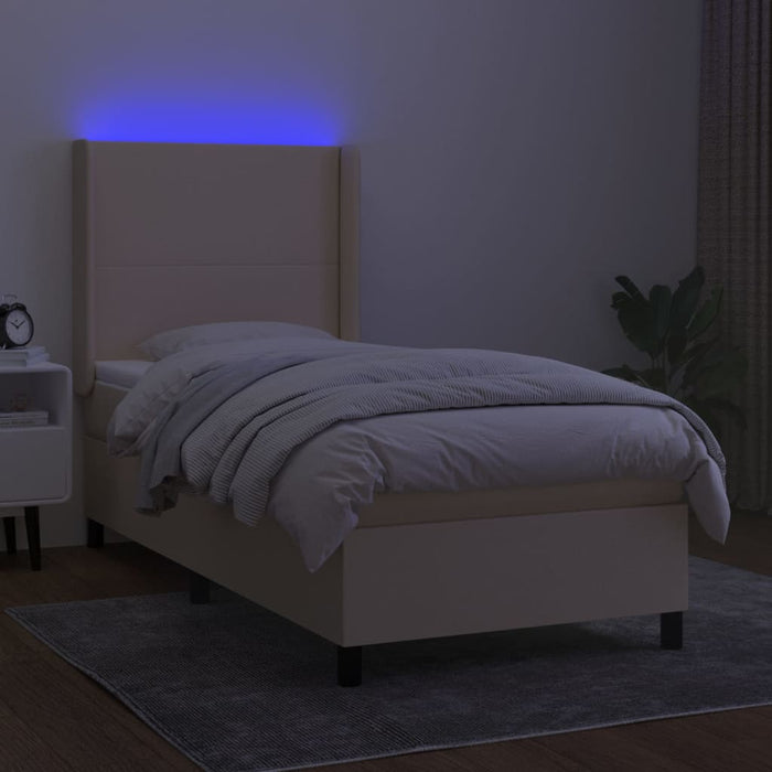 Pat cu arcuri, saltea și LED, crem, 90x190 cm, textil WALTI