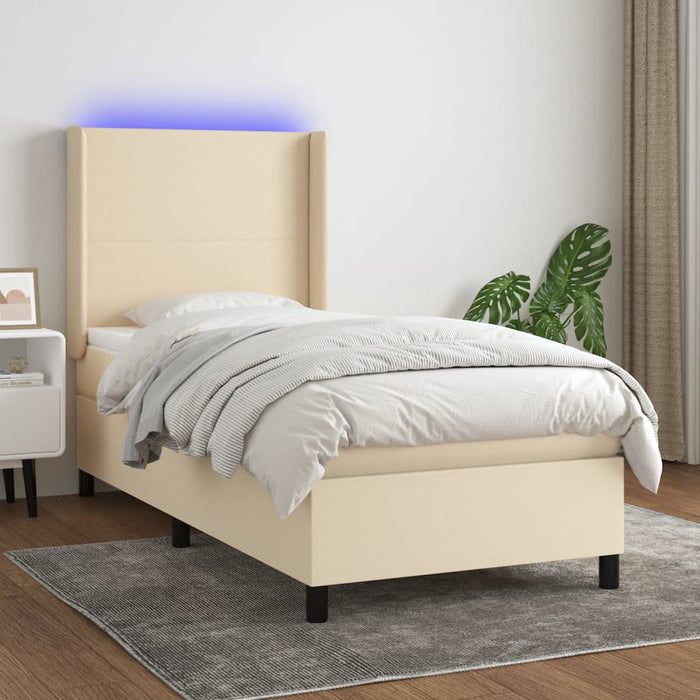 Pat cu arcuri, saltea și LED, crem, 90x190 cm, textil WALTI