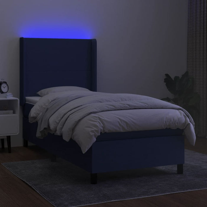 Pat cu arcuri, saltea și LED, albastru, 90x190 cm, textil - WALTI WALTI