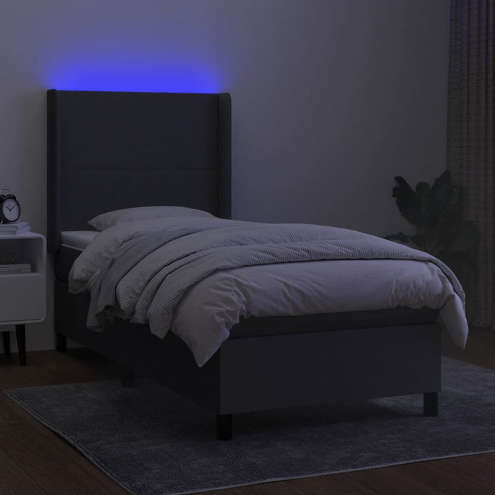 Pat cu arcuri, saltea și LED, gri închis, 90x200 cm, textil - WALTI WALTI